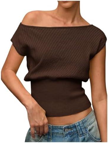 Verdusa Women's Going Out Tops Off The Shoulder Lightweight Sweater Cap Sleeve Cinched Waist Crop Top Size M