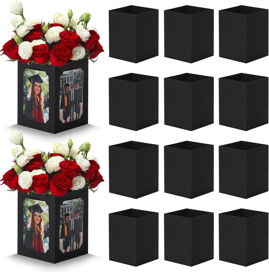 15 Pack Graduation Box Centerpieces for Table 6/7 Inch Photo DisplayPicture Table Box Photo Props Frame for Grad Party Favors Birthday Wedding Dinner Party Graduation DecorationsBlack