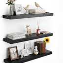 Floating Shelves for Wall,Set of 3 Black Wood Wall Mounted Shelves, 23.6 x 6.3 Inch Rustic Display Storage Shelves with Invisible Brackets for Bedroom, Bathroom, Living Room, Kitchen