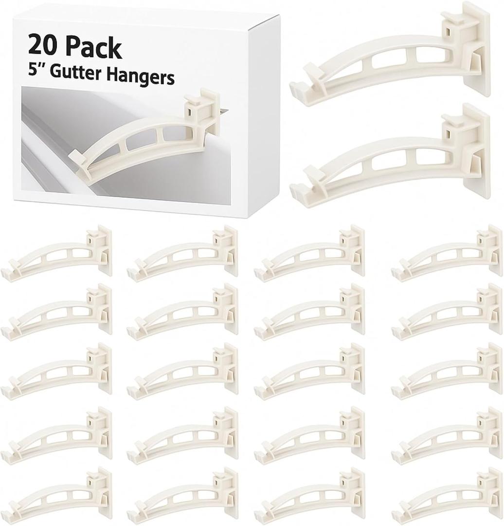 Geelin 10 Pack 5" Gutter Hangers K-Style Hidden Roof Gutter Support Bracket for Repairing Sagging, Traditional, Vinyl, White, Rain Downspout Parts and Accessories