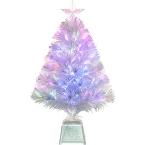 24inch White Fiber Optic Christmas Tree,Pre-Lit Artificial Mini Christmas Tree, Tabletop Small Xmas Tree with Stars Holiday Home Decorations