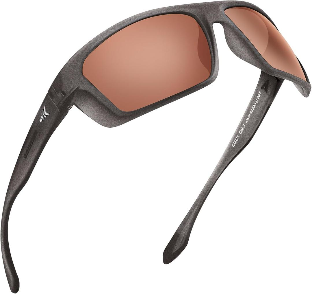 KastKing Huzzah Polarized Sport Sunglasses for Men and Women, Ideal for Driving Fishing Cycling and Running,UV Protection (Frame: Gloss Metalic Gun /Lens: Copper - Silver Mirror)