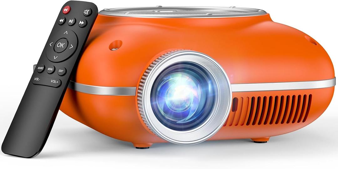 HOMPOW Mini Projector with Two -Way Bluetooth, Portable Projector for Home Theater Use, Support 1080P for Indoor/Outdoor, Movie Projector Compatible with HDMI, USB, Laptop, TV Stick (Orange)