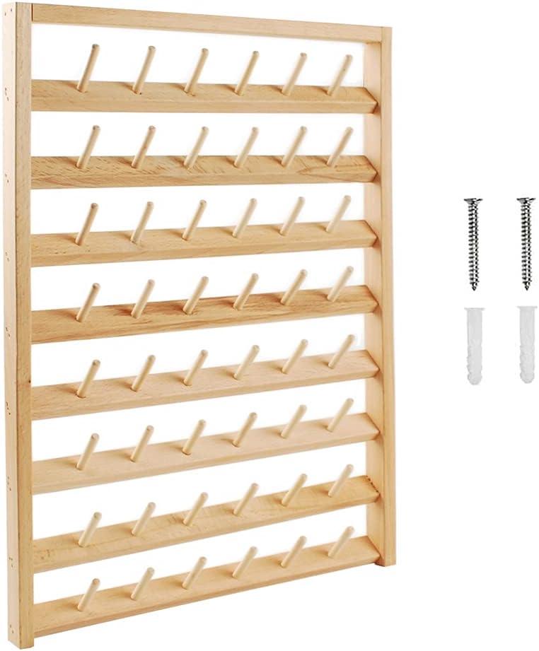 NW 48 Spools Wooden Thread Holder Sewing and Embroidery Thread Organizer for Sewing Thread Rack with Hanging Hooks for Wall