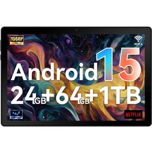 10 Inch Android Tablet, Octa-Core Processor, 24GB RAM 64GB ROM, IPS HD Display, Android 15, Dual Camera, 5000mAh Battery, Widevine L1 Certified, WiFi Bluetooth Tablets ﻿ (Black)