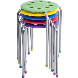 Pearington Plastic Classroom Stools for Kids, Multipurpose Stool Chairs, Flexible Seating, Stacking Stools, Stainless Steel Legs - Set of 5, Multi-Color