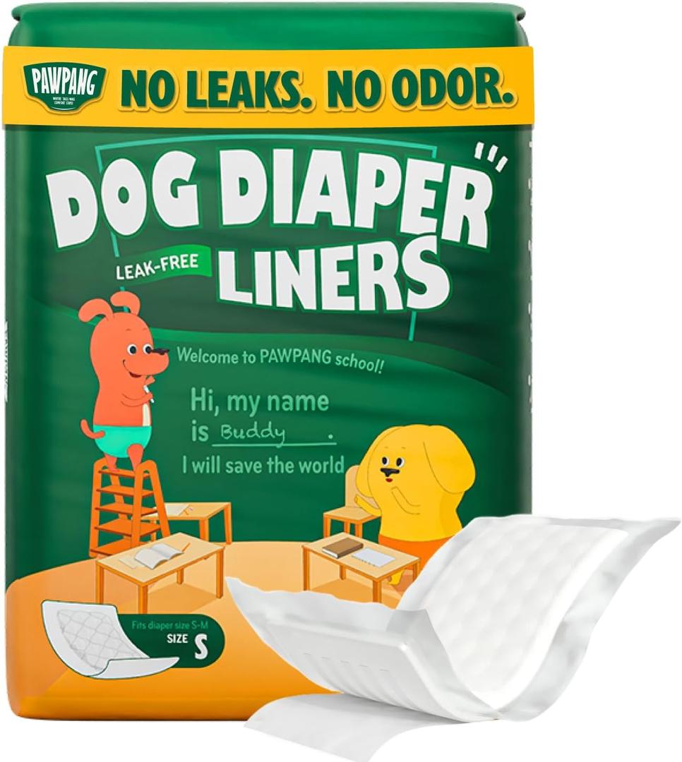 PAWPANG Disposable Dog Diaper Liners Booster Pads for Male & Female Dogs, 100ct, 5 Sizes Options, Doggie Diaper Inserts fit Most Types of Dog Diapers - Pet Belly Bands & Male Wraps (Small(100ct)) (Standard Pack)