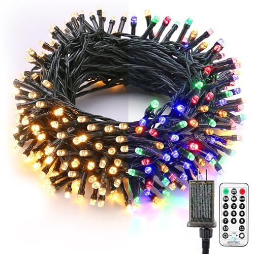 Brizled Christmas Lights, 65.67ft 200 LED Color Changing Tree Lights 11-Function Warm White & Multicolored Christmas Lights Remote, Connectable Mini Lights Set Decorative Lights String for Xmas Party