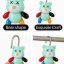Blue Bear Shower Curtain Hooks Set of 12, Cute Resin Animal Design with Colorful Arms for Kids Bathroom, Decorative Cartoon Shower Curtain Rings for Boys or Family Bath Decor