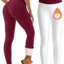 Bluemaple Fleece Lined Leggings Women High Waisted Tummy Control Thermal Warm Workout Hiking Yoga Pants for Cold Winter (Red, XL)