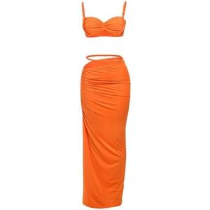 longlugoo Women's Two Piece Skirt Sets Summer Beach Sexy Ruched Backless Cami Top And Cut Out Skirt Night Out Dress Size Medium