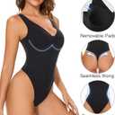 Decorus Women's Shapewear Tank Bodysuits - Plunge V Neck Sleeveless Shapewear Built in Bra V Backless Thong Body suits Tops (Black, XXL)