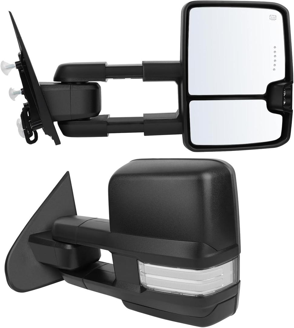 ECCPP Pair Tow Mirrors Fit For Chevy For GMC 2014-2018 Pickup Truck
Large Lens Power Adjustment,Heated Funtion,Running Light,Manual Telescoping,Black Textured,Driver and Passenger Side