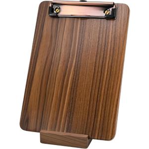 Walnut Wood Clipboard, Small Clip Board with Tabletop Stand, 0.88Lbs, 9*6.3 in, Smooth Edges, Idea for Menu and Small Memos Display for Coffee Shops, Bar, Office, Restaurant, Countertops, Self-Service
