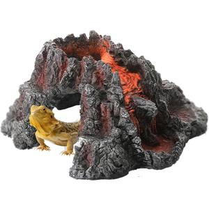 Reptile & Amphibian Habitat Dcor | Volcano Shape Aquarium Decorations Cave| Reptile Rock Hide Cave for Lizards, Bearded Dragon | Resin Fish Tank Cave