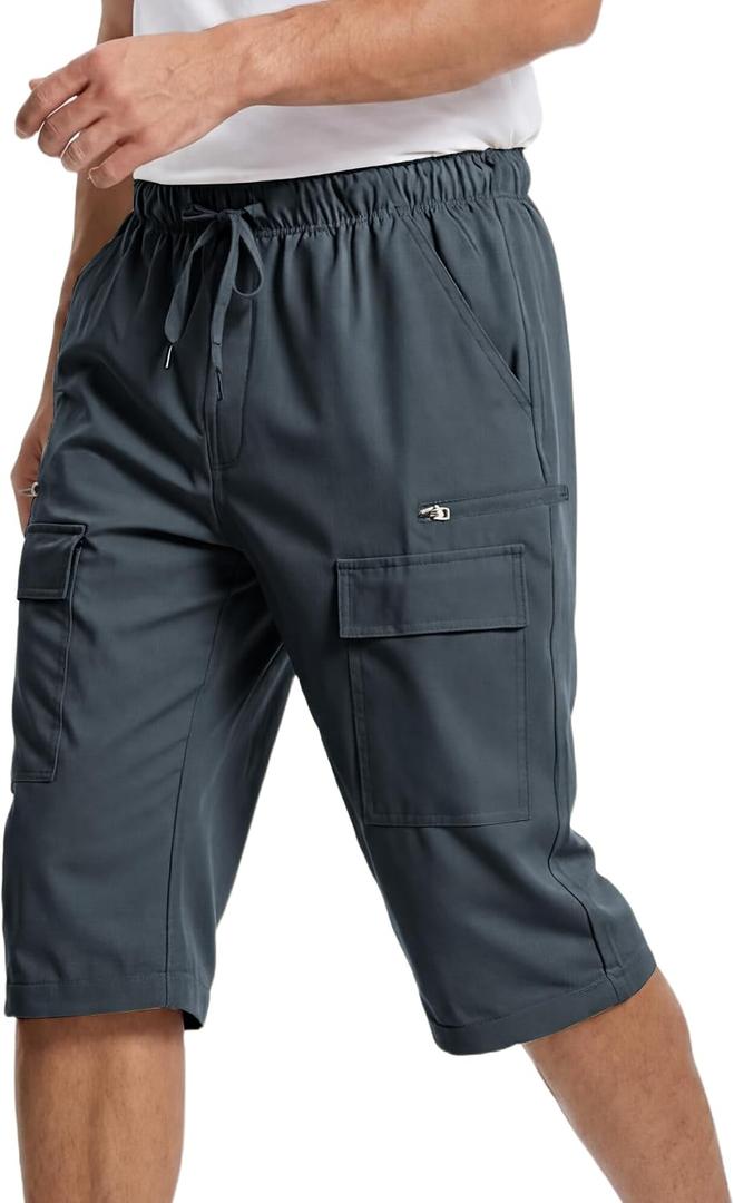 Mens Long Shorts Below Knee Length 3/4 Joggers Quick Dry Hiking Shorts Lightweight Casual Cargo Shorts, Size: 40