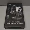 KDD Gaming Headphones Stand, Rotatable Headset Stand with Light Modes - Controller Holder with 2 USB Charging Ports and 3.5mm - Earphone Hanger Accessories for Desktop Gamer(Black)