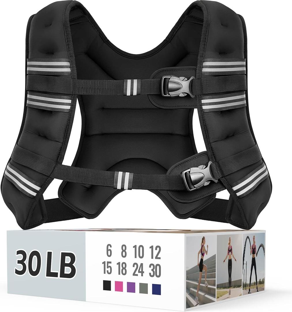 Zeerun Weighted Vest for Women & Men with Reflective Stripe and Adjustable Buckle, Comfortable & Durable Rucking Vest for Walking, Running & Strength Training, 30LBS-Black