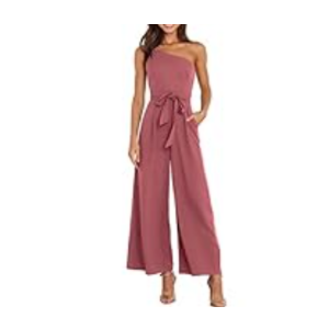 Caracilia Women Summer One Shoulder Sleeveless Backless Casual Dressy Wide Leg Jumpsuits Romper Jumper Trendy Outfits 2024 Hot Pink.S