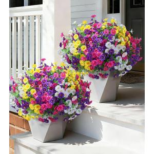 Ivydale 24 Bundles Artificial Flowers for Outdoors Faux Plants Summer Outdoor Decoration Silk Morning Glory Realistic UV Resistant Fake Bulk Petunias for Outside Porch Patio Window Garden Yard Home