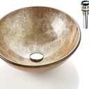 Honeysuckle Series Round Tempered Deco Glass Vessel Bathroom Sink | Top Mount Sinks Above Countertop |Handicraft Vanity Countertop Sink Bowl with Pop Up Drain |FW-LA603, 16.54 x 16.54 x 5.71 inches