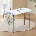 Folding Table 2.7ft Rectangular All-Occasion Plastic Folding Event Table for Indoor and Outdoor, Portable Desk, Camping, Durable and Stable, HDPE and Steel, Wide Application, White