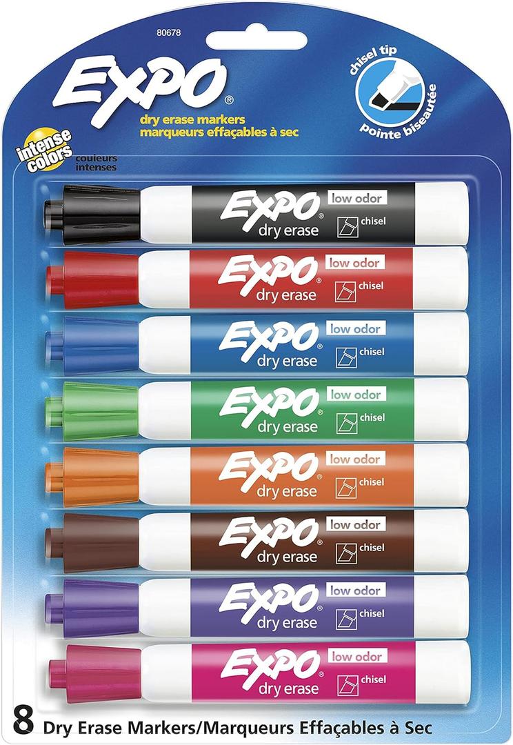 EXPO 80678 Low-Odor Dry Erase Markers, Chisel Tip, Assorted Colors, 8-Count