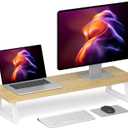 TEAMIX 31.5 inch Dual Monitor Riser - Wide TV Stand for 2 Monitors - Wood & Steel Desktop Riser for Dual Screen Office Desk Organization (Maple)