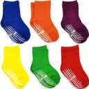 Toddler Grip Crew Socks With Grippers Boys Girls Kids 1-3/3-5/5-7T 6 Pairs (Rainbow)