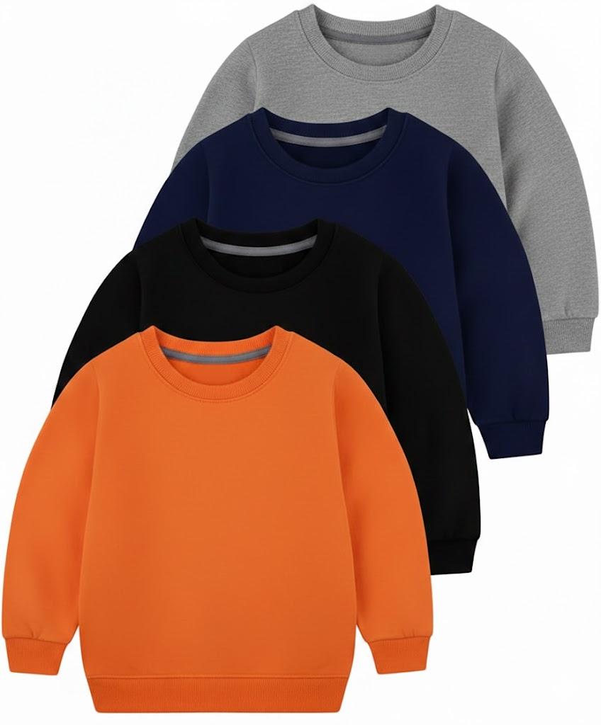 Toddler Boys 4 Pack Cotton Crewneck Sweatshirt, Baby Solid Long Sleeve Pullover Tops 4 T