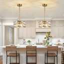 Modern 4-Light Gold Crystal Chandelier Ceiling Light, 12-Inch Small Round Semi Flush Mount Chandelier-Style Ceiling Light for Kitchen Island & Entryway