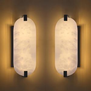 Doraimi Lighting 2 Pack 2 Light 13.7" Oval Alabaster Marble Bathroom Wall Sconce Modern Concise Style Wall Light Fixture,Black Finish for Bedroom Hallway Bedside