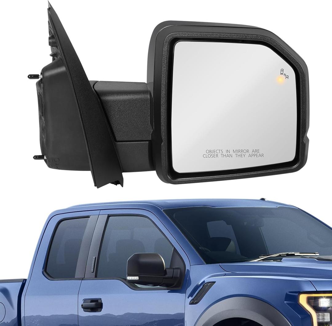 Right Passenger Side Mirror Fits for 2015-2020 Ford F150, View Mirror with Power Glass/Heated/Puddle Lights/Blind Spot Detection/Turn Signal/Memory/Power Folding/Without Camera FO1320528 (16 Pins)