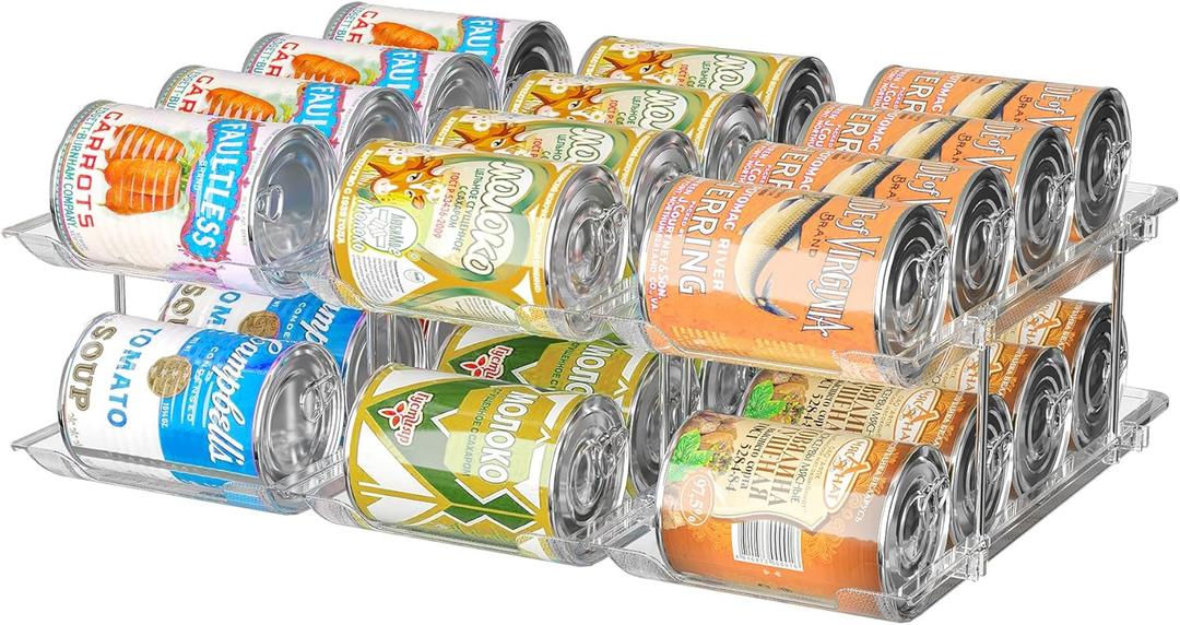 Can Organizer for Pantry, 3 Sets 2Tiers Can Storage Organizer Pantry, Soda Can Organizer for Fridge 24 Cans Rack Automatic Rolling Stackable Canned Food Organizer,Clear