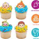 CoComelon Playtime Rings | 24 Cupcake Toppers Featuring JJ, YoYo & TomTom | DecoPac CoComelon Cake Decorations, Food Safe & Ready To Use - 24 Pack