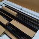 PUPETPO Freestanding Dog Gates with Door Walk Through, 80 inch Wide Gates Indoor, Dog Fences Indoor, Support Feet Included, 4 Panels, 32" Tall, White & Black