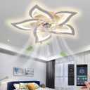 LENIVER 27" Ceiling Fan with Lights Remote Control, Modern Low Profile Flush Mount Ceiling Fan with Lights Dimmable Ceiling Fans 3 Color 6 Speed for Bedroom Living Dining Room Kitchen - White