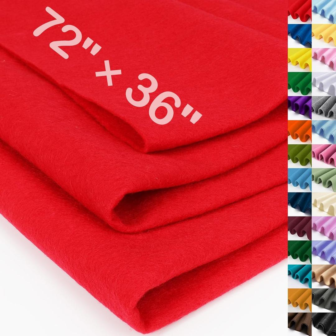 XSEINO Red Large Felt Fabric 72" X 36 "(2 Square Yards), 1.4 mm Thick Soft Felt Fabric Sheet for Crafts, Red Series Colors Soft Nonwoven Fabric, Fit for Decoration, Sewing, DIY Crafts