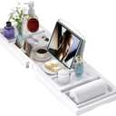 Bathtub Tray Caddy, Expandable Bath Trays for Tub, Bamboo Shelf & Table with Wine Glass Holder,Bathroom Accessories for New Home & Mothers Day & Birthday Gifts for Mom,White