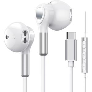 USB C Headphones for Samsung Galaxy S24 S23 Ultra S22 S21 FE S20 A54 A53 USB C Earphones with Mic Volume Control Wired Earbuds USB Type C Headphones for iPhone 16 15 Pro Max Plus iPad Pro Pixel 8 7 6a (White)