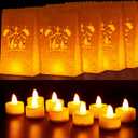 Crtiin 50 Set Christmas White Luminary Bags with Flameless Candles Fire Retardant Material Paper Lantern Candle Bags LED Tea Lights for Christmas Wedding Thanksgiving Party Decoration(Nativity)