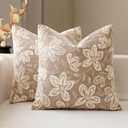 FIOUOVO Floral Throw Pillow Covers 18x18 Set of 2 Farmhouse Pillow Covers Vintage Neutral Accent Pillowcases Decorative Cushion Covers for Sofa Couch Living Room Bedroom Home Decor, Neutral
