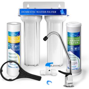 Premium Under Sink Direct Connect Two Stage Water Filtration System with 100% Lead-Free Chrome Faucet -Removes Chlorine, Bad Tastes, Odors and 99.99% of Contaminants