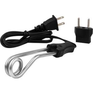 Immersion Water Heater Electric Camping Accessories - 300W - 120/240V - Dual Voltage Portable Water Heater Travel Accessories - Immersion Heater for Tea (Black)