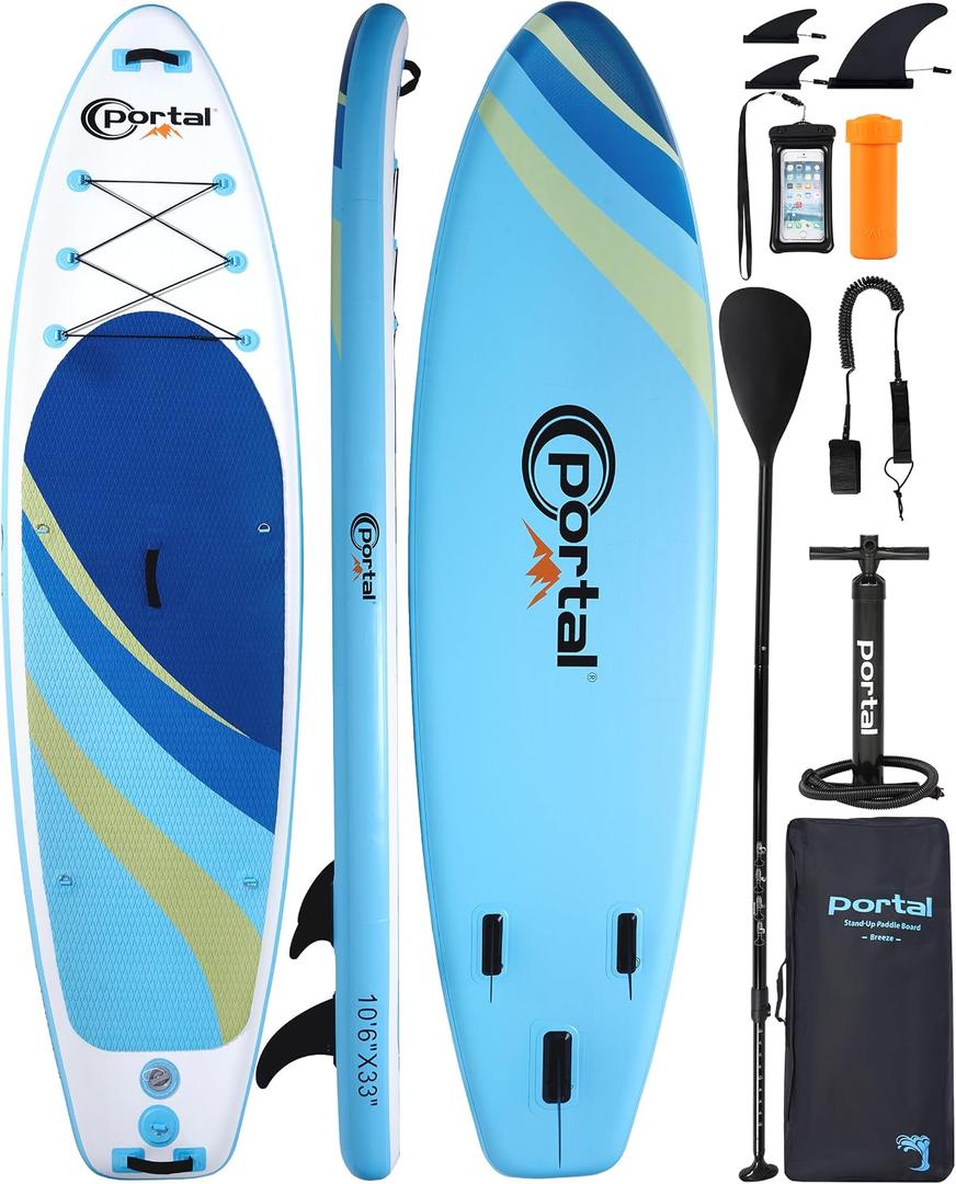 PORTAL SUP Inflatable Paddle Board for Adults 10'6'' Stand Up Paddleboard,Non-Slip Deck Blow up Paddle Boards with Adjustable Paddle, Carry Bag, and Repair Kit