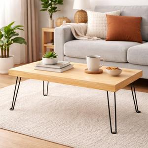 Folding Wooden Coffee Table with Locking Legs,No Assembly Portable Low Coffee Table for Small Spaces Apartment Dorm RV, Picnic Camping, Floor Table/Tea Table (Natural Color), 39.4" L × 19.7" W × 16.9" H