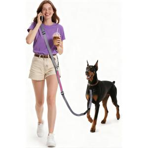 Hands Free Dog Leash, 10.1ft Crossbody & Waist-Wear Adjustable Leash, Dual-Zone Length Control, Shock-Absorbing Handle, Lightweight Rope Leashes for Small & Medium Dogs Grey