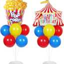 Carnival Circus Birthday Party Balloons Stand Kit 2 Sets with 2 Circus Tent Popcorn Foil Balloons Plim Themed Red Blue Yellow Balloon Centerpiece for Tables for Carnival Birthday Party Decorations