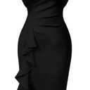 Memoriesea Women's Vintage Church Ruffle Sleeve Ruched Bodycon Work Midi Pencil Dress (X-Large, Black)