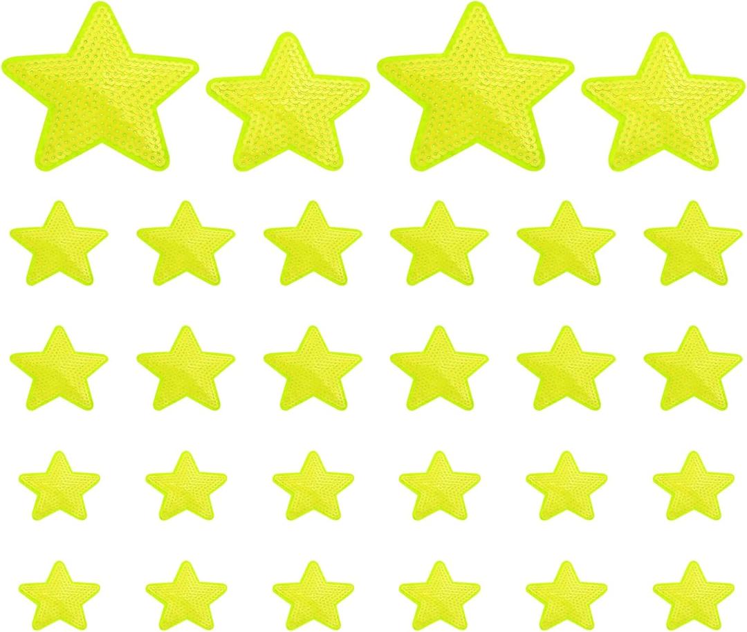 PATIKIL Sequin Star Iron on Patches, 28 Pcs Sew on Applique Patch Embroidery Sequin Glitter Patches for DIY Shoes Clothes Hats Backpacks Costume, Yellow